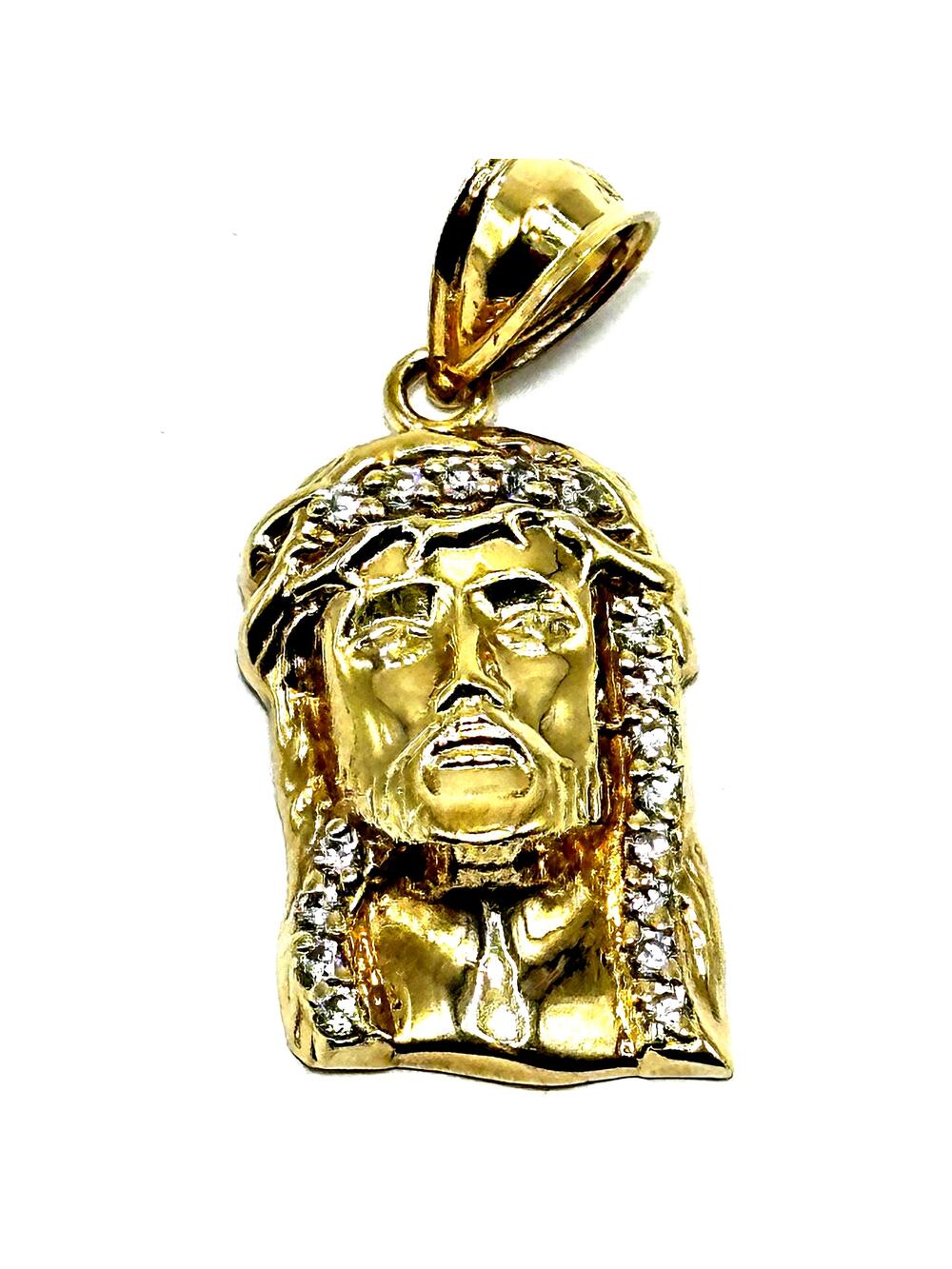 10K Yellow Jesus Head Pendant, Crown of Thorns Pendant